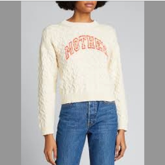 MOTHER "The Jumper" Cableknit Logo Pullover Sweater EUC/sz M - Picture 1 of 16